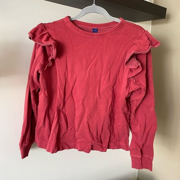 Old Navy Red Maroon Cozy Ruffle Long Sleeve Sweater Top Size Medium - Picture 1 of 6